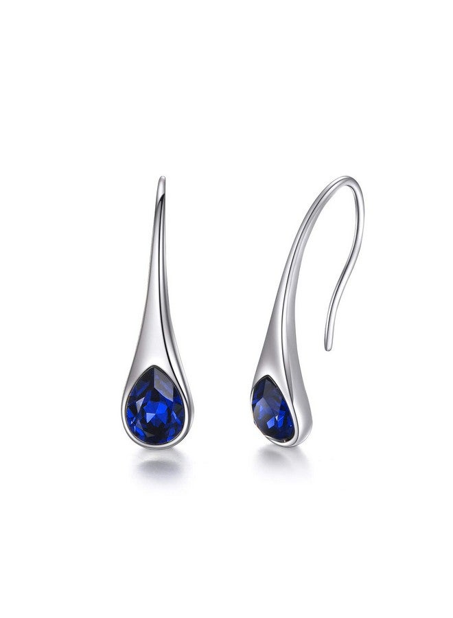 AOBOCO 925 Sterling Silver Small Pearshaped Hook Earrings With Simulated Sapphire Birthstone Crystals From Austria September Birthstone Jewelry Gifts For Women Girlfriend Wife Mom - Image 1