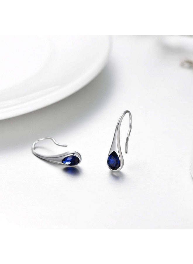 AOBOCO 925 Sterling Silver Small Pearshaped Hook Earrings With Simulated Sapphire Birthstone Crystals From Austria September Birthstone Jewelry Gifts For Women Girlfriend Wife Mom - Image 2