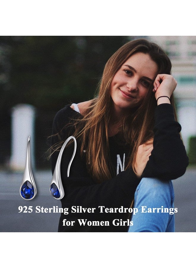 AOBOCO 925 Sterling Silver Small Pearshaped Hook Earrings With Simulated Sapphire Birthstone Crystals From Austria September Birthstone Jewelry Gifts For Women Girlfriend Wife Mom - Image 5