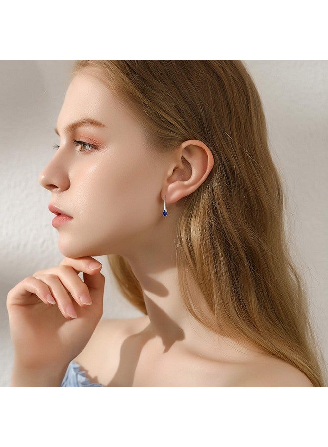 AOBOCO 925 Sterling Silver Small Pearshaped Hook Earrings With Simulated Sapphire Birthstone Crystals From Austria September Birthstone Jewelry Gifts For Women Girlfriend Wife Mom - Image 4