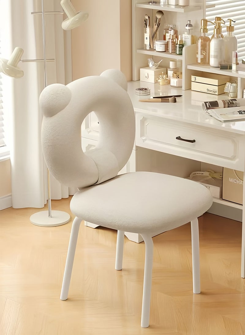 Sharpdo Vanity Chair with Adorable Bear Shaped Backrest, Makeup Stool with Metal Legs for Vanity Desk, Vanity Seat for Bedroom，Lamb Fabric Reading Chair for - Image 2