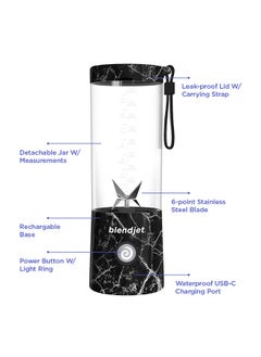 blendjet ماكينة صنع العصائر المحمولة V2، خلاط شخصي، خلاط فواكه، عصارة مانعة للتسرب، زجاجة رياضية 475 مل 200 وات خالية من مادة BPA، قابلة لإعادة الشحن عبر USB-C، كسارة ثلج بشفرات من الفولاذ المقاوم للصدأ - رخام أسود  - Image 2