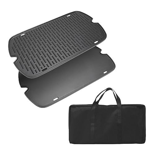 SafBbcue Cast Iron Cooking Griddle for Weber Traveler Portable Series Gas Grill, Griddle Plate for Weber 9010001 9011701 9013001 9020001 9030001 Traveler Portable Grill, Griddle with Carry Bag - Image 1