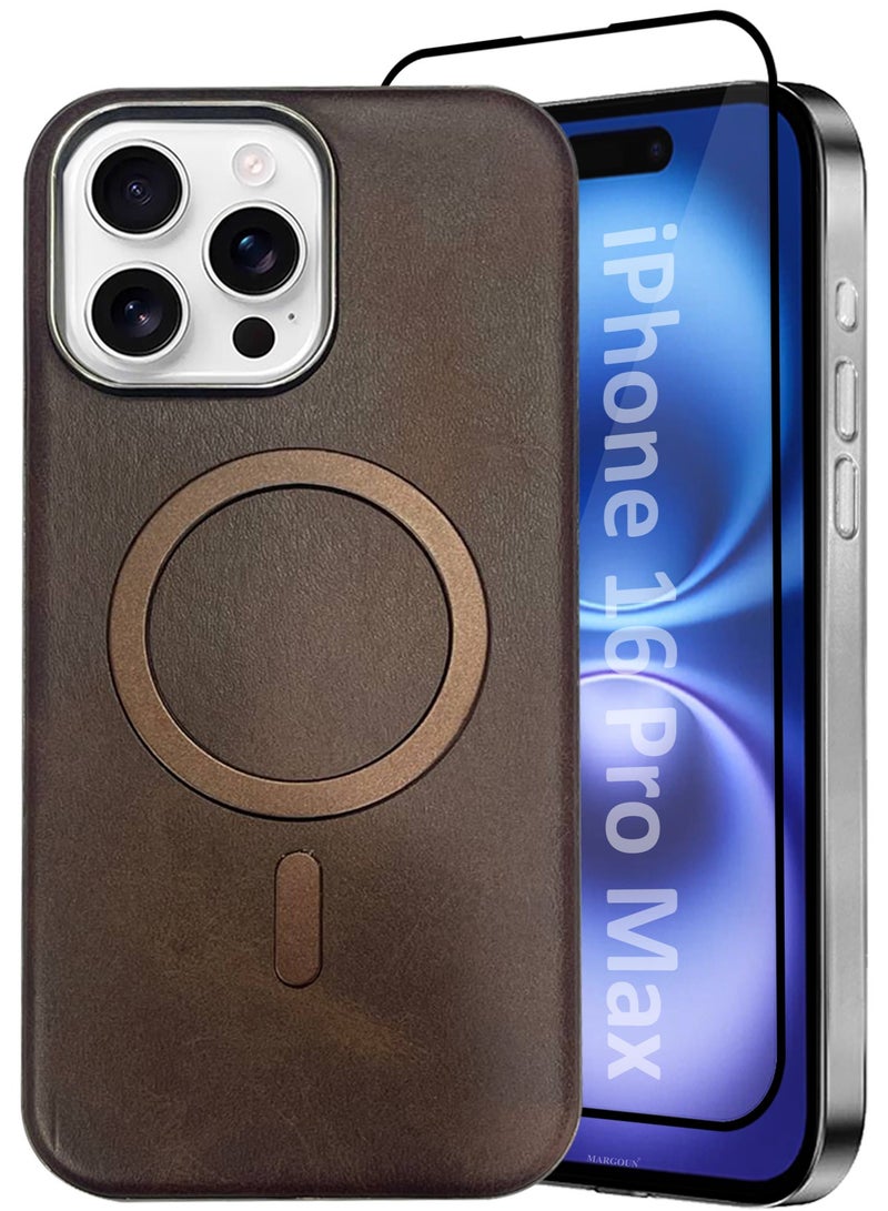 CATANES 2 Pack of PU Leather Case for Apple iPhone 16 Pro Max Compatible with Magsafe, Shockproof Drop Proof Protective Slim Case Brown - Image 1