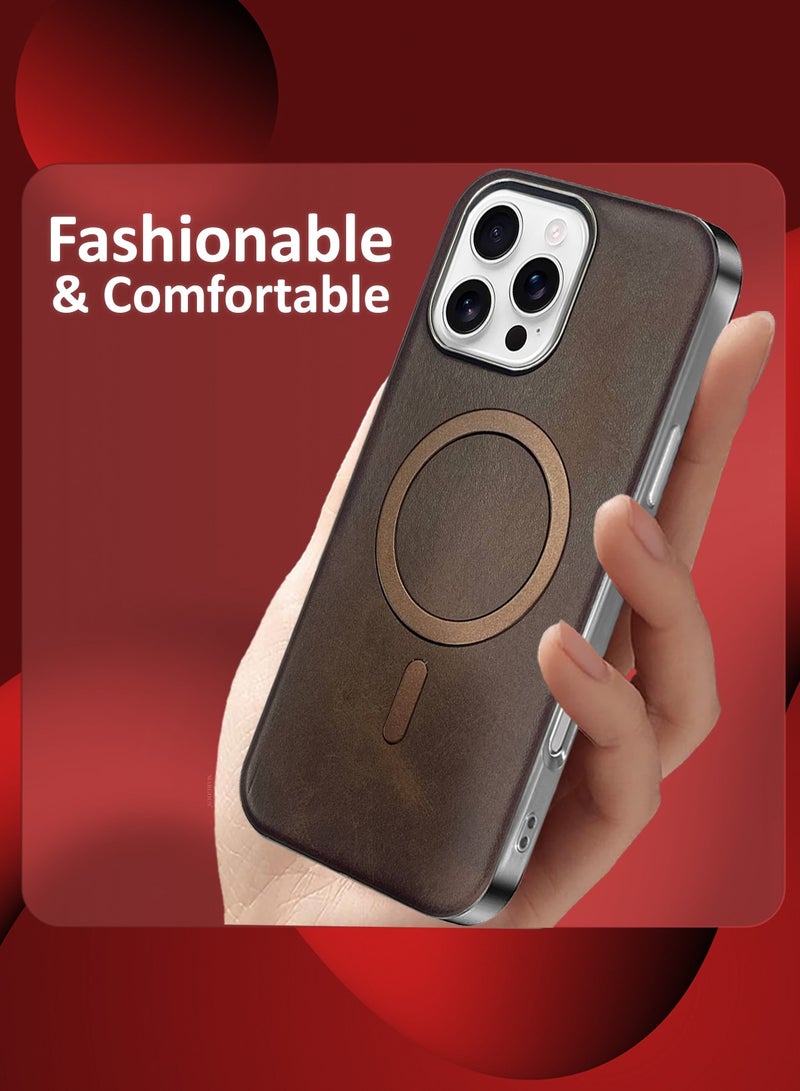 CATANES 2 Pack of PU Leather Case for Apple iPhone 16 Pro Max Compatible with Magsafe, Shockproof Drop Proof Protective Slim Case Brown - Image 3