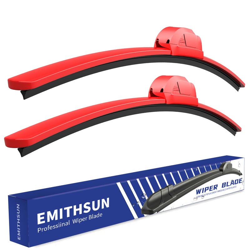 EMITHSUN OEM QUALITY 26" + 18" Premium All-Seasons Durable Stable And Quiet Red Windshield Wiper Blades (Set of 2) - Image 1