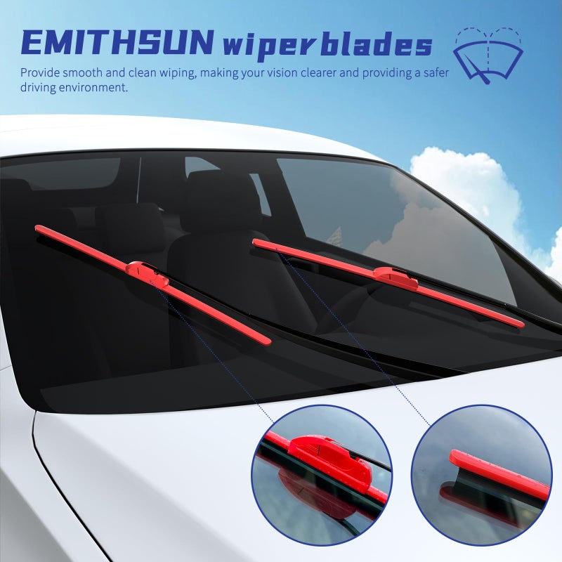 EMITHSUN OEM QUALITY 26" + 18" Premium All-Seasons Durable Stable And Quiet Red Windshield Wiper Blades (Set of 2) - Image 5