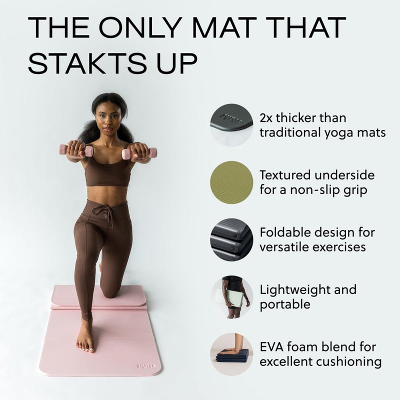 Stakt â€“ Foldable Multi-Purpose Fitness & Yoga Mat with Patented Design, Workout Mat with Non-Slip Surface, Portable & Lightweight, For Studio or Home Use, As Seen on Shark Tank (Rosewater) - Image 3