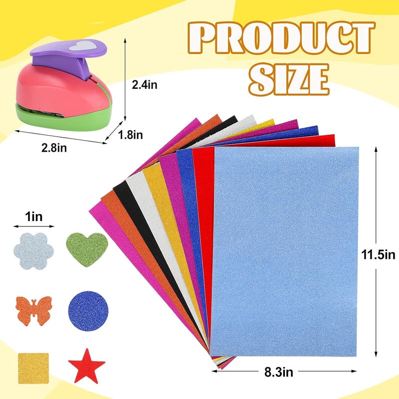 Regilt 6 Pcs Colorful Craft Hole Punch with 10 Glitter Cardstock Papers, Decorative Scrapbook Paper Puncher Set, Different Shape Paper Hole Puncher Set for Office Supplies (6 Pcs Styles 2) - Image 2