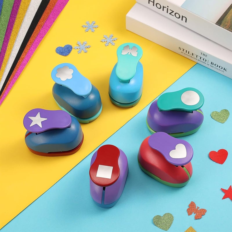 Regilt 6 Pcs Colorful Craft Hole Punch with 10 Glitter Cardstock Papers, Decorative Scrapbook Paper Puncher Set, Different Shape Paper Hole Puncher Set for Office Supplies (6 Pcs Styles 2) - Image 5