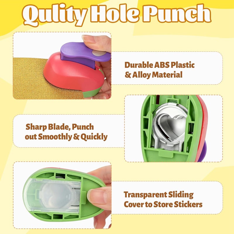 Regilt 6 Pcs Colorful Craft Hole Punch with 10 Glitter Cardstock Papers, Decorative Scrapbook Paper Puncher Set, Different Shape Paper Hole Puncher Set for Office Supplies (6 Pcs Styles 2) - Image 3