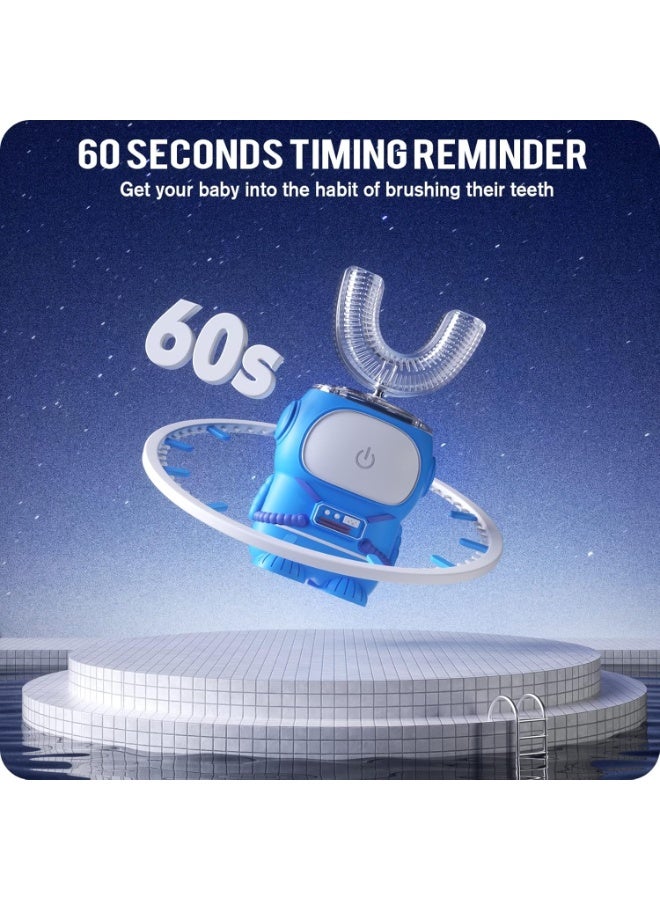 ريبنيو فرشاة أسنان كهربائية للأطفال على شكل حرف U تعمل بالموجات فوق الصوتية من ريكس كودار، مقاومة للماء بمعيار IPX7، خمسة أوضاع تنظيف، تذكير ذكي لمدة 60 ثانية (أزرق، للأعمار من 6 إلى 12 سنة) - Image 4