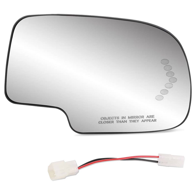 Yikesai Exterior Passenger Side Heated Mirror Glass Replacement for 2003-2007 Cadillac Escalade, Chevrolet Avalanche, Silverado, Suburban, Tahoe, GMC Sierra, Yukon - Side View Convex Mirror with Turn Signal - Image 1