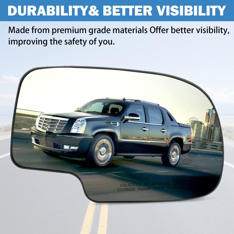 Yikesai Exterior Passenger Side Heated Mirror Glass Replacement for 2003-2007 Cadillac Escalade, Chevrolet Avalanche, Silverado, Suburban, Tahoe, GMC Sierra, Yukon - Side View Convex Mirror with Turn Signal - Image 2