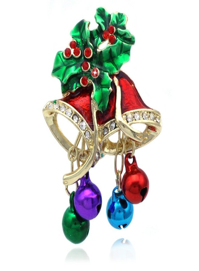 cocojewelry Christmas Bells Colorful Jingle Bells Poinsettia Pin Brooch Holiday Jewelry (Bell Gold-Tone) - Image 1