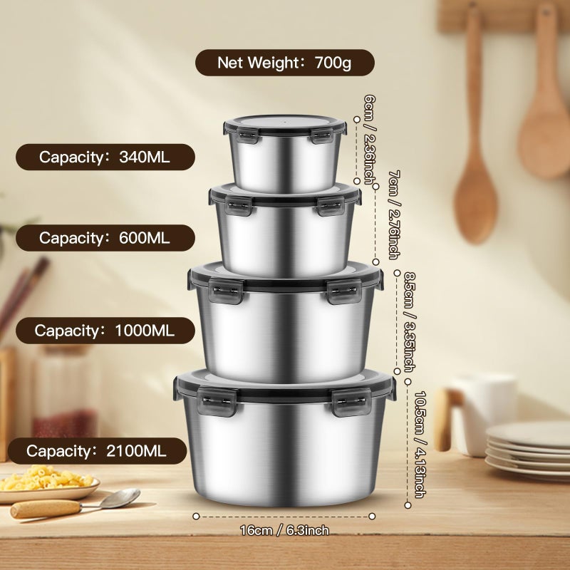 MAX COOK MAXCOOK 316L Stainless Steel Food Storage Containers with Lids, 11.5oz/20oz 34oz/71oz Airtight Metal Meal Prep Containers,Bento Lunch Box for Kitchen, Picnic & Campingï¼ˆ340 ml/600 ml/1000 ml/2100 mlï¼‰ - Image 2