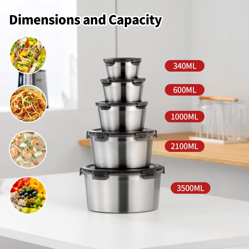 MAX COOK MAXCOOK 316L Stainless Steel Food Storage Containers with Lids, 11.5oz/20oz 34oz/71oz Airtight Metal Meal Prep Containers,Bento Lunch Box for Kitchen, Picnic & Campingï¼ˆ340 ml/600 ml/1000 ml/2100 mlï¼‰ - Image 5