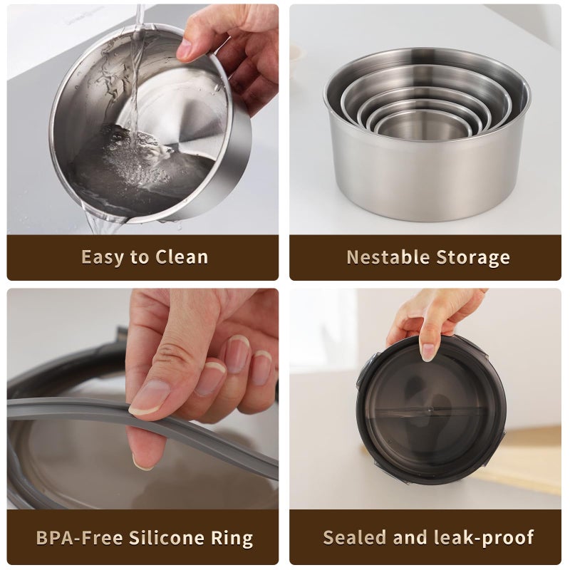 MAX COOK MAXCOOK 316L Stainless Steel Food Storage Containers with Lids, 11.5oz/20oz 34oz/71oz Airtight Metal Meal Prep Containers,Bento Lunch Box for Kitchen, Picnic & Campingï¼ˆ340 ml/600 ml/1000 ml/2100 mlï¼‰ - Image 4