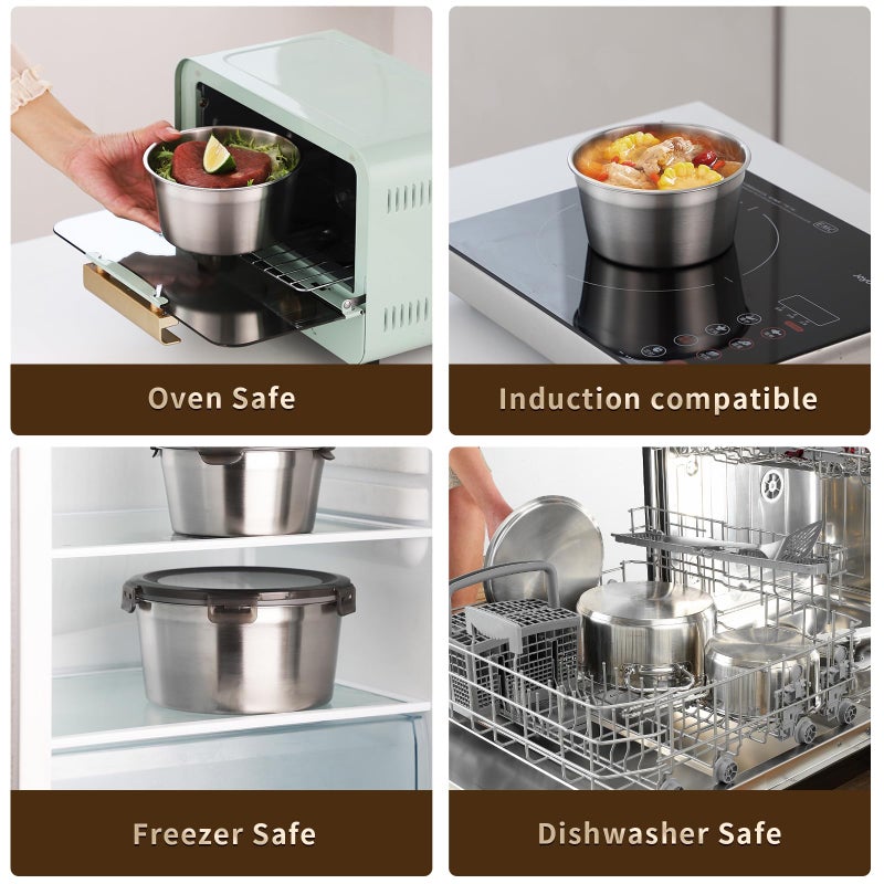 MAX COOK MAXCOOK 316L Stainless Steel Food Storage Containers with Lids, 11.5oz/20oz 34oz/71oz Airtight Metal Meal Prep Containers,Bento Lunch Box for Kitchen, Picnic & Campingï¼ˆ340 ml/600 ml/1000 ml/2100 mlï¼‰ - Image 3