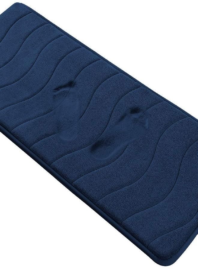Flamingo P Memory Foam Bath Mat for Bathroom Non Slip Bath Rug Velvet Thick Soft and Comfortable Water Absorbent Machine Washable Easier to Dry Floor Rug Mats Waved Pattern, 47x17 Inches, Navy  - Image 3