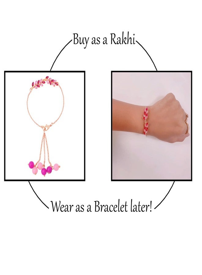 Mahi Light and Dark Pink Leafe Shaped Crystals Lumba Rakhi Bracelet for Bhabhi (RAL1100681Z) For Women - Image 3