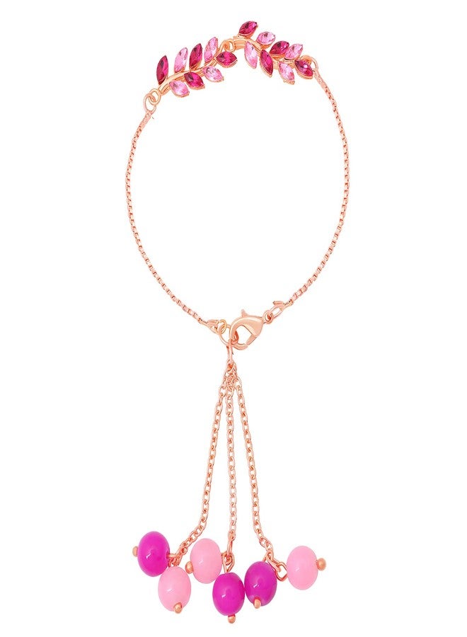 Mahi Light and Dark Pink Leafe Shaped Crystals Lumba Rakhi Bracelet for Bhabhi (RAL1100681Z) For Women - Image 4