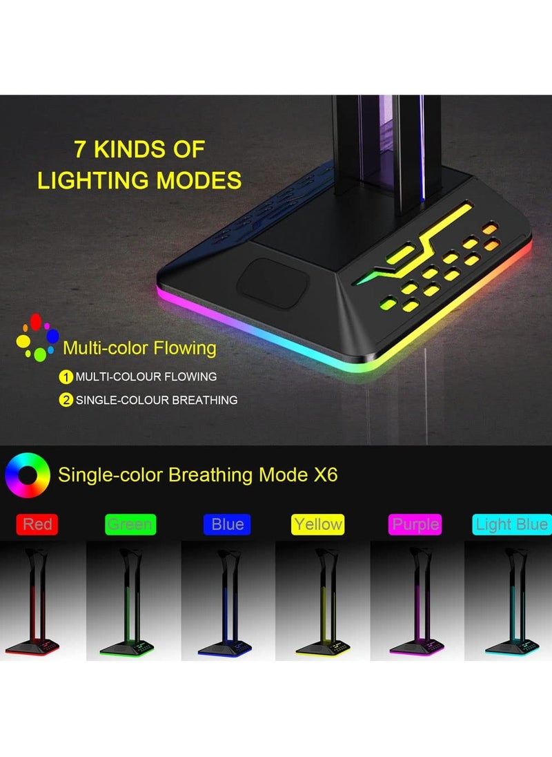 SYOSI RGB Headphone Stand with 7 Light Modes, Headphone Holder with Type-c Input Port /2 USB Output Ports, Gaming Headset Stand with Non-Slip, Suitable for Gamer Gifts Earphones Accessories  - Image 5