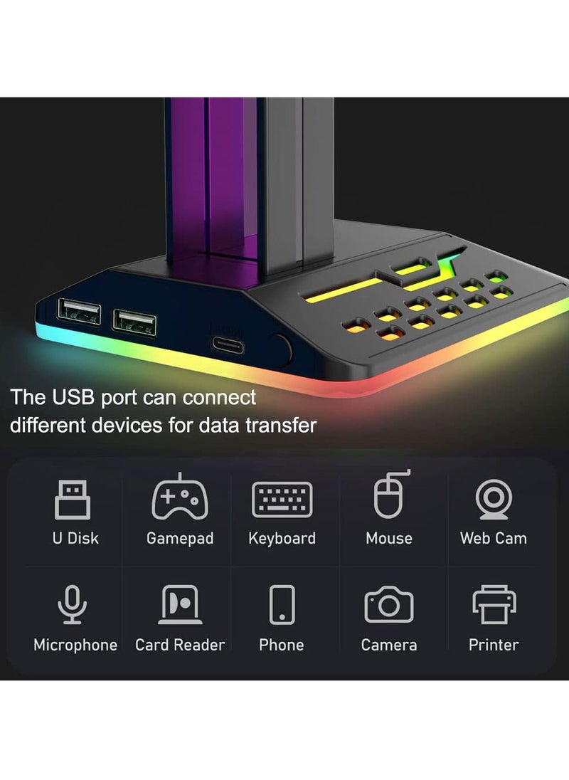 SYOSI RGB Headphone Stand with 7 Light Modes, Headphone Holder with Type-c Input Port /2 USB Output Ports, Gaming Headset Stand with Non-Slip, Suitable for Gamer Gifts Earphones Accessories  - Image 4