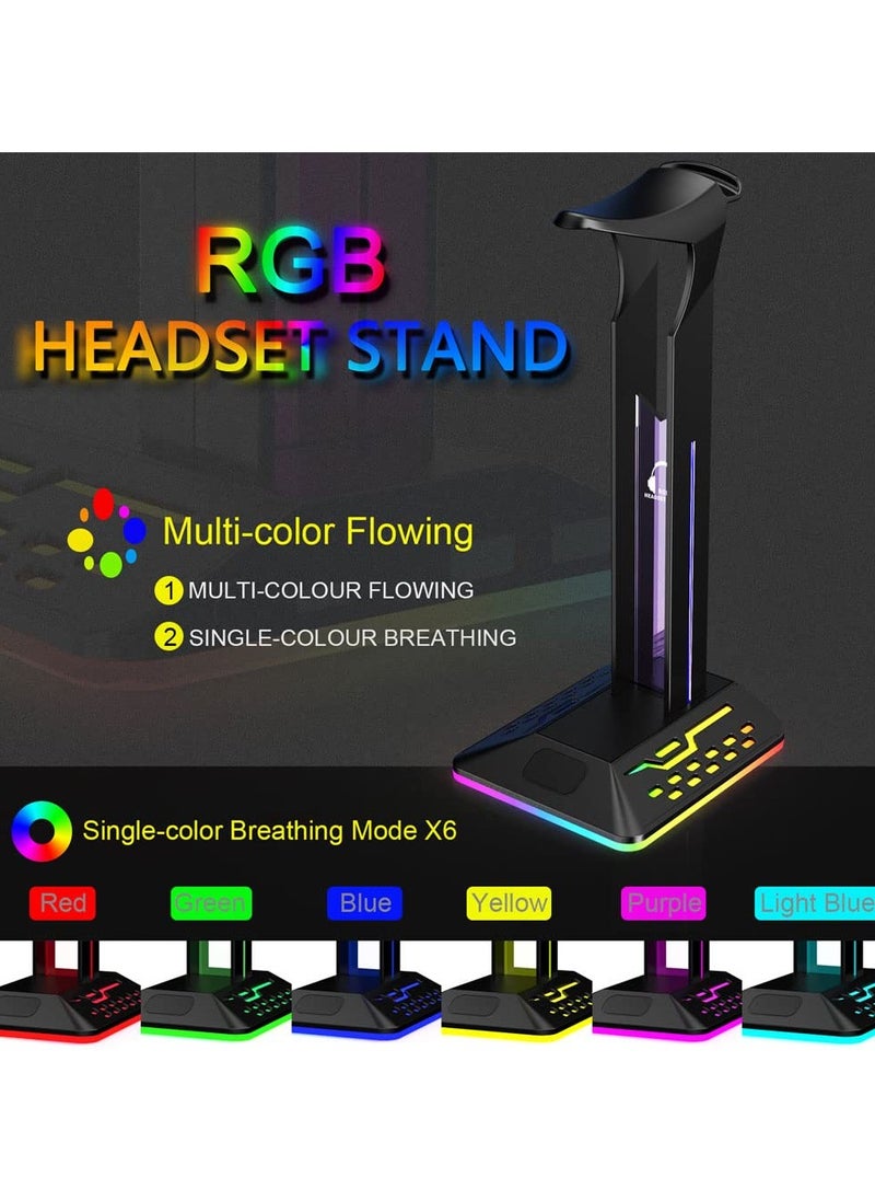 SYOSI RGB Headphone Stand with 7 Light Modes, Headphone Holder with Type-c Input Port /2 USB Output Ports, Gaming Headset Stand with Non-Slip, Suitable for Gamer Gifts Earphones Accessories  - Image 2