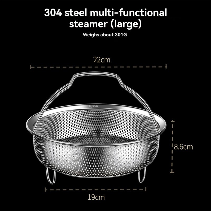 Steam Basket 22cm SUS304 Stainless Steel Foldable Handle - Raised Feet Optimal Steam Flow Multifunctional Colander for Home Kitchen Couples Small Spaces Oven Dishwasher Safe - Image 2