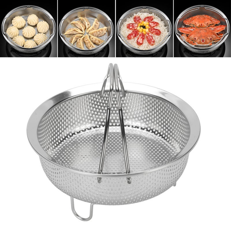 Steam Basket 22cm SUS304 Stainless Steel Foldable Handle - Raised Feet Optimal Steam Flow Multifunctional Colander for Home Kitchen Couples Small Spaces Oven Dishwasher Safe - Image 5