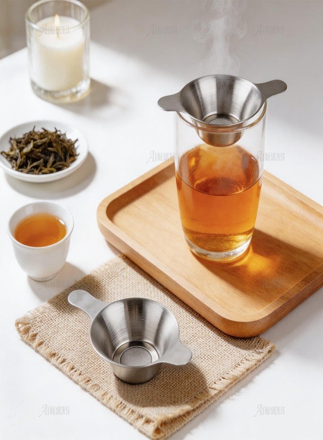 AUEAR, 2 Pack Different Size Stainless Steel Mini Strainer Fine Mesh Tea Funnel Coffee Filter with Double Handles - Image 5