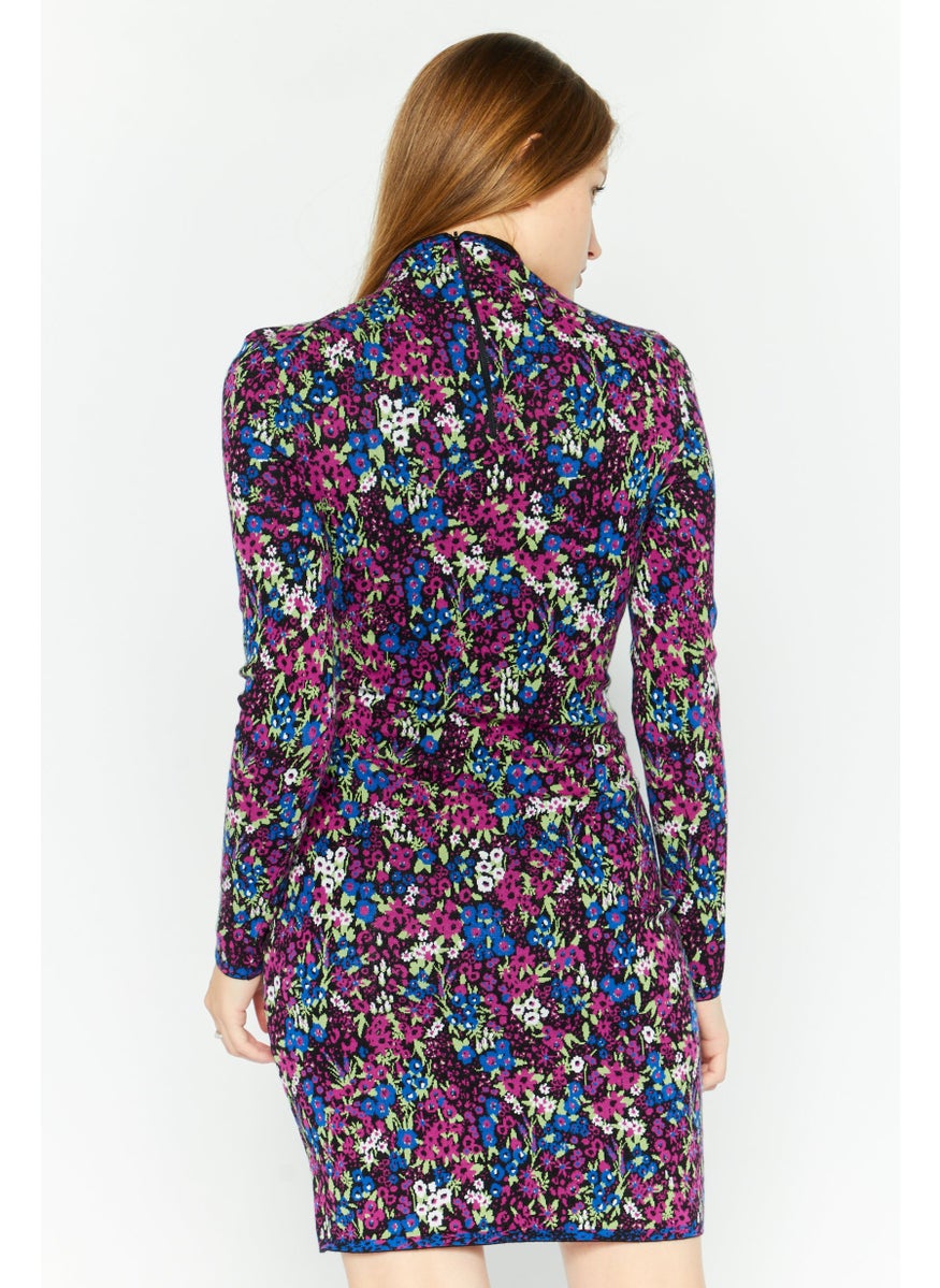 HUGO BOSS Women Floral Print Mini Dress, Purple Combo  - Image 4