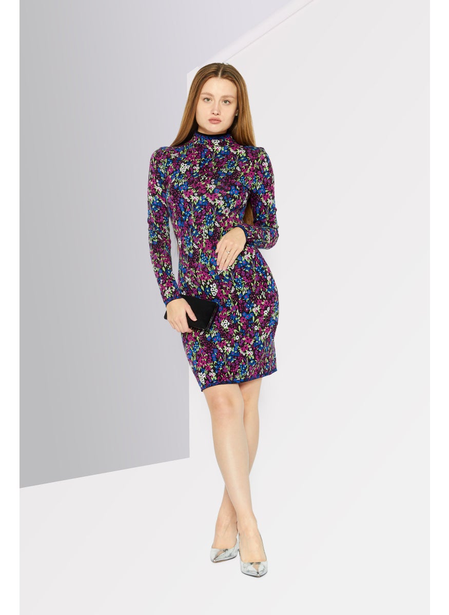HUGO BOSS Women Floral Print Mini Dress, Purple Combo  - Image 2