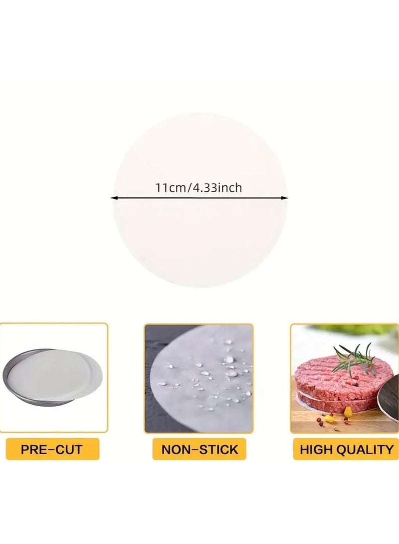 كلين ويف 100 قطعة من ورق فطائر البرجر المستدير – صفائح شمع رق غير لاصقة مقاس 11 سم، فاصل فطائر صالح للطعام للتجميد والشواء والشواء – مثالي للحوم البقر والديك الرومي والبرغر النباتي والمزيد - Image 3