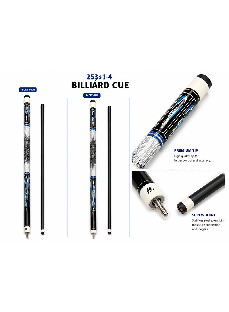 25331-4 Professional Billiard Cue Stick 145CM Pool Cue With Premium Tip & Screw Joint Black Blue Design - Image 2