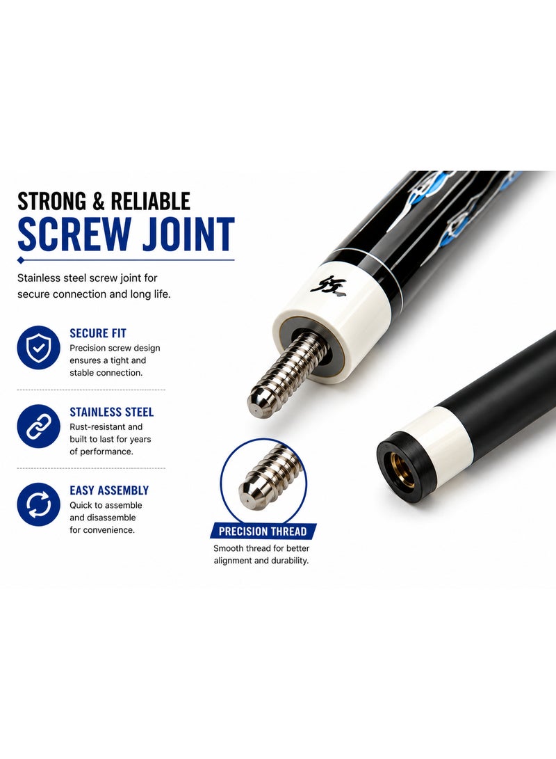 25331-4 Professional Billiard Cue Stick 145CM Pool Cue With Premium Tip & Screw Joint Black Blue Design - Image 4