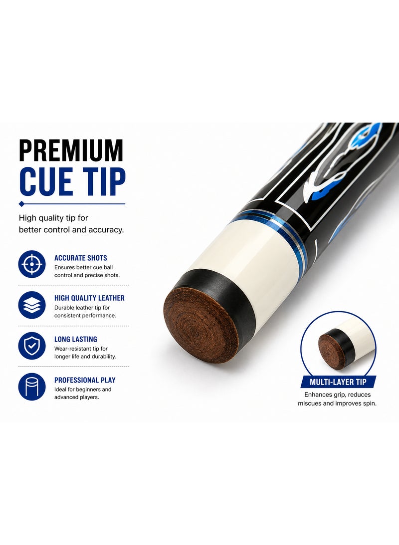 25331-4 Professional Billiard Cue Stick 145CM Pool Cue With Premium Tip & Screw Joint Black Blue Design - Image 3