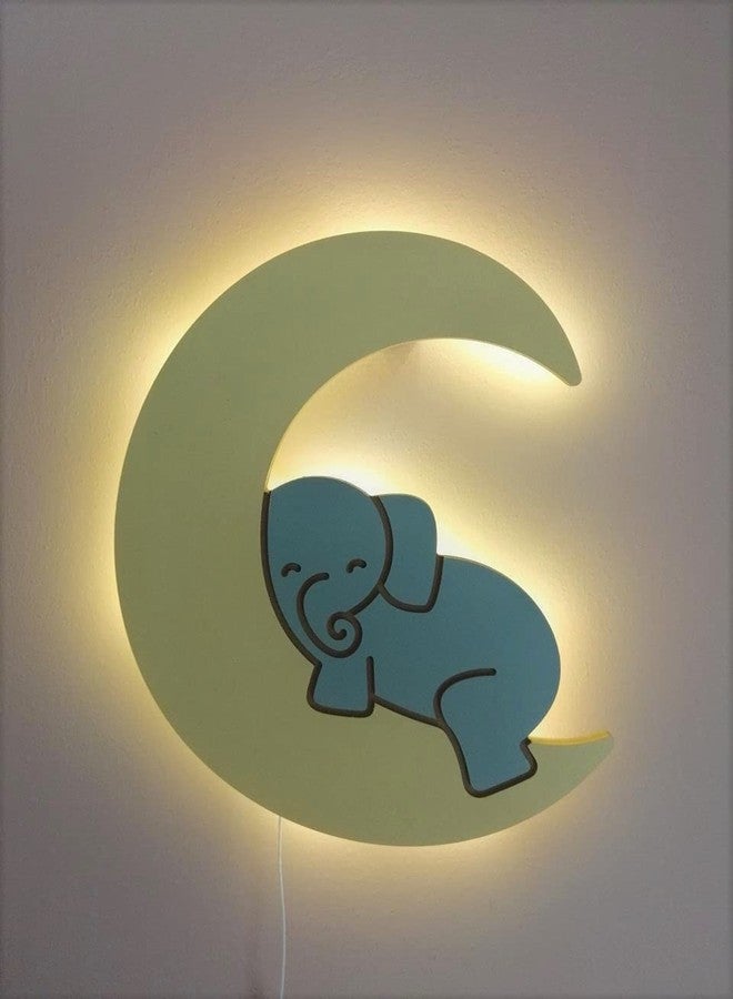 BugyBagy Sleeping Elephant Over Cloud Wall Light Nursery Room Decor, Create a Wonderful Nursery Wall Lights (Smiling Elephant Over Moon, Grey) - Image 2