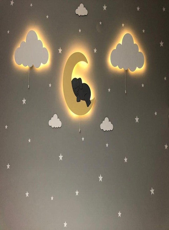 BugyBagy Sleeping Elephant Over Cloud Wall Light Nursery Room Decor, Create a Wonderful Nursery Wall Lights (Smiling Elephant Over Moon, Grey) - Image 5