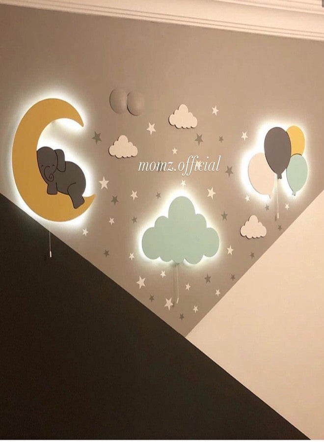 BugyBagy Sleeping Elephant Over Cloud Wall Light Nursery Room Decor, Create a Wonderful Nursery Wall Lights (Smiling Elephant Over Moon, Grey) - Image 4