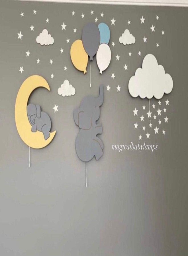 BugyBagy Sleeping Elephant Over Cloud Wall Light Nursery Room Decor, Create a Wonderful Nursery Wall Lights (Smiling Elephant Over Moon, Grey) - Image 3
