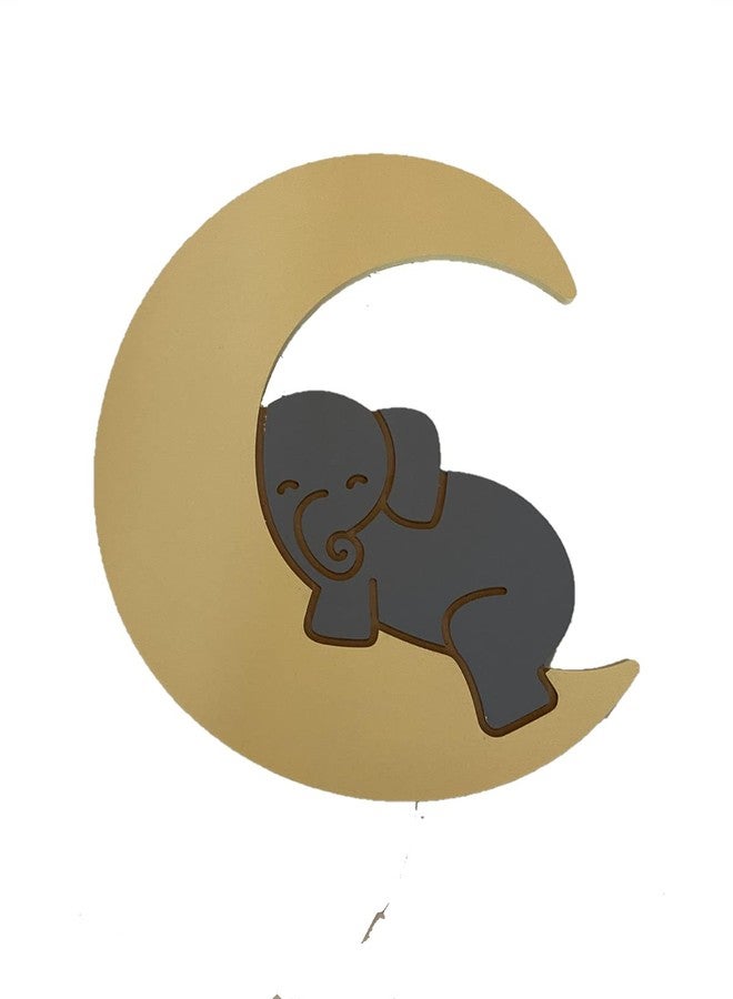 BugyBagy Sleeping Elephant Over Cloud Wall Light Nursery Room Decor, Create a Wonderful Nursery Wall Lights (Smiling Elephant Over Moon, Grey) - Image 1