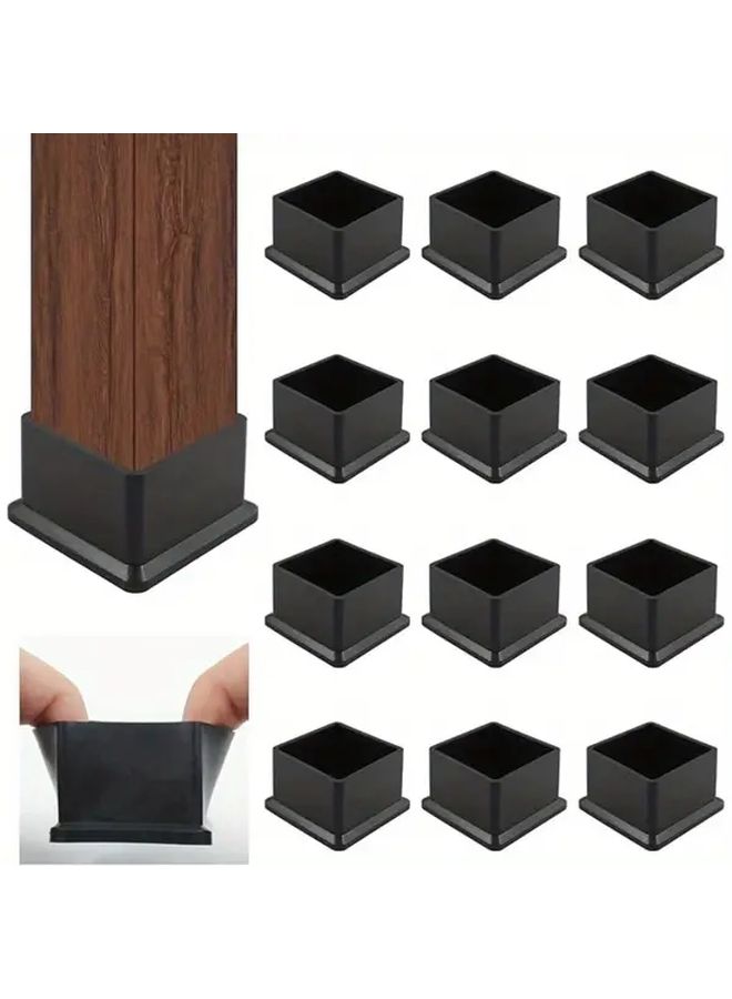4 Pcs 30mm Black Chair Leg Caps Square Foot Rubber Furniture Floor Protectors Nonslip Grip Feet Pads - Image 1