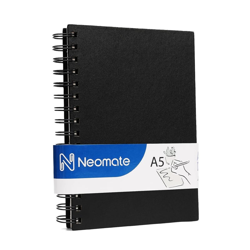 Neomate A5 Spiral Sketch Book | 160 GSM, 120 Pages / 60 Sheets | Wiro Bound Artist Drawing Pad for Sketching, Shading, Doodling | Medium Surface for Kids, Adults, School & Office Use - Image 1