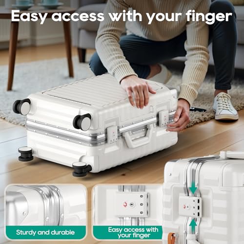 Joyway 20 Inch Carry on Luggage with Aluminium Frame and Front Pocket, PC Hardshell Suitcase with USB Port and Cup Holder, 21.5x14.2x9 Airline Approved, Luggage with Spinner Wheels and TSA Lock(White) - Image 4