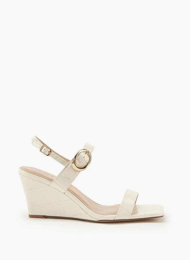 Celeste Women's Solid Wedge Heeled Sandals with Buckle Closure