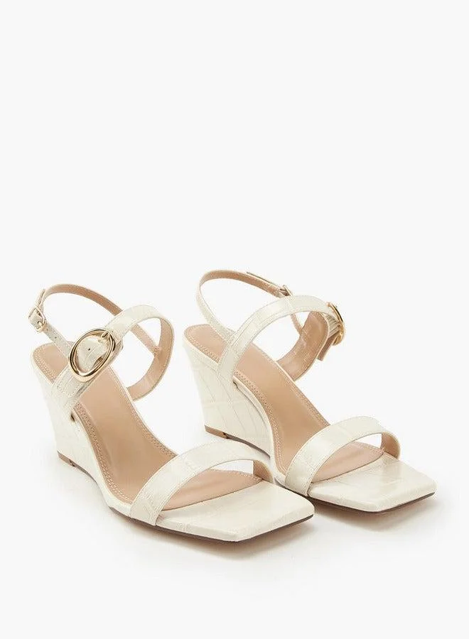 Celeste Women's Solid Wedge Heeled Sandals with Buckle Closure