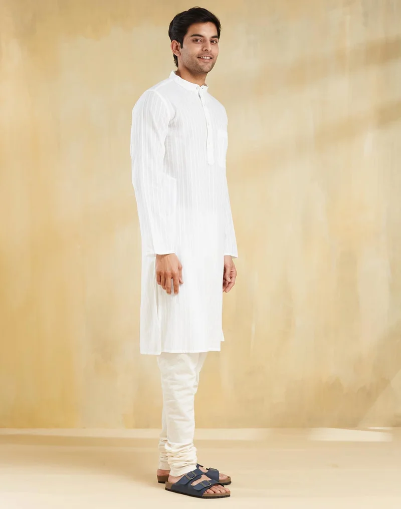 Fabindia White Cotton Long Kurta