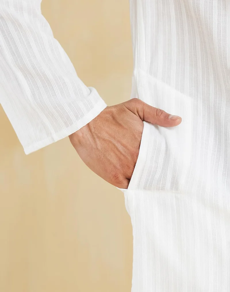Fabindia White Cotton Long Kurta